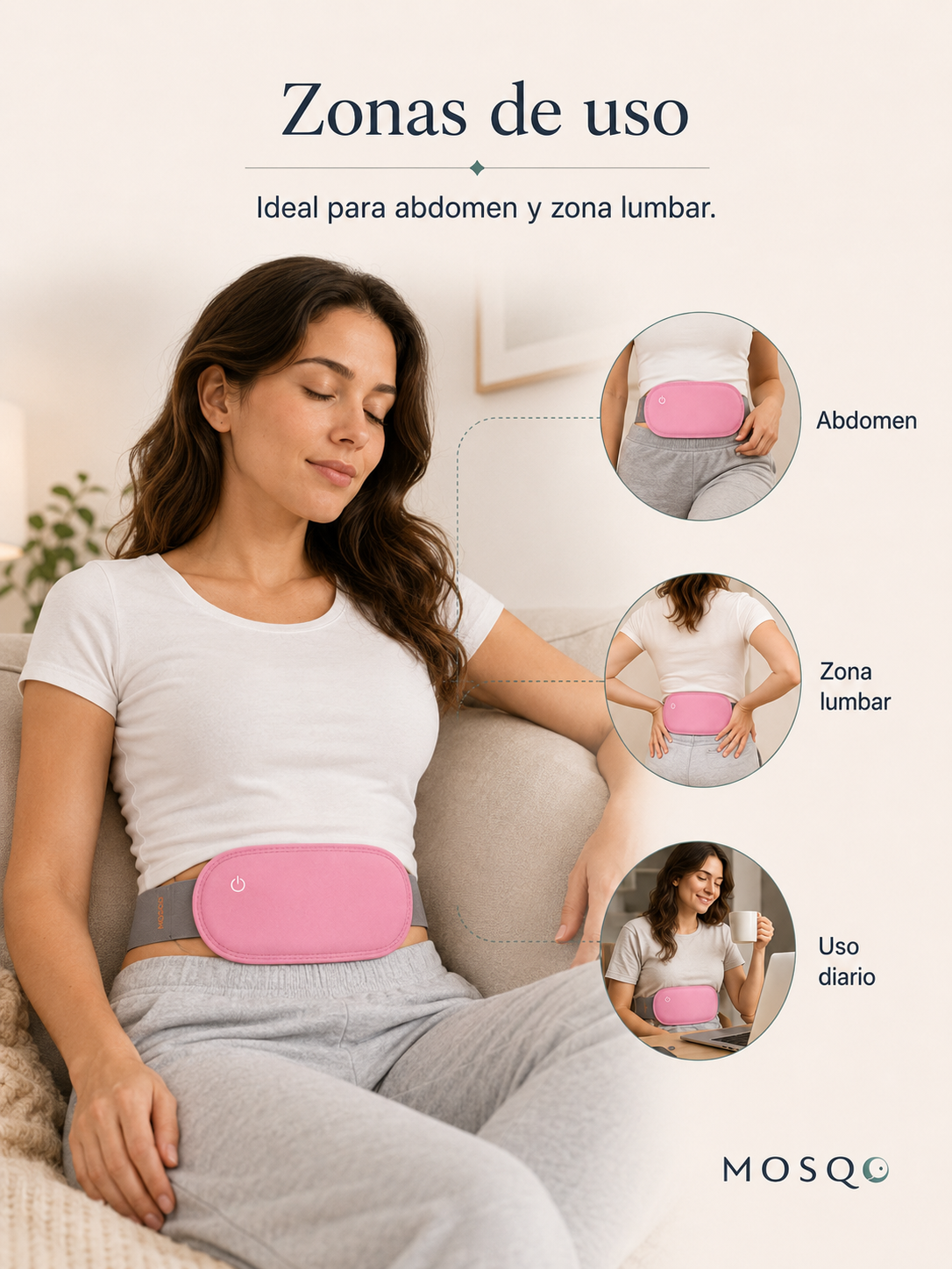 Cinturon calefactado para dolores menstruales y cólicos - MOSQO